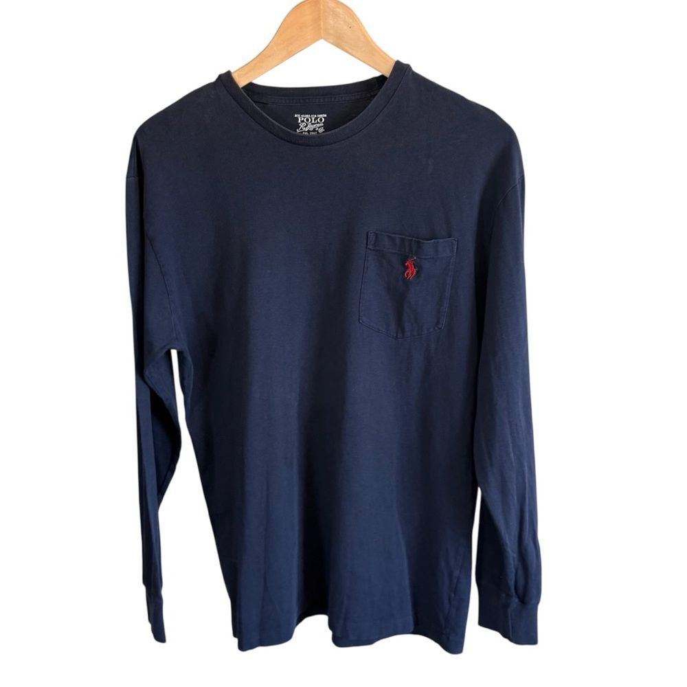 Polo Ralph Lauren Men’s Navy Long Sleeve Pocket T-Shirt Red Pony Logo Small